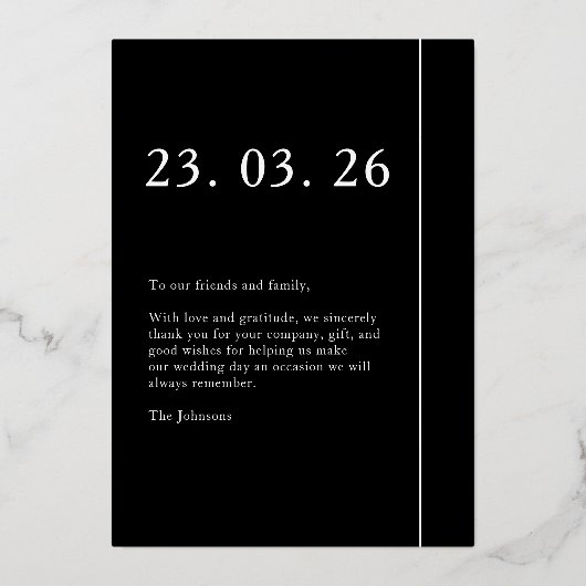 白黒結婚写真の愛と感謝のバラ 箔招待状 (裏面)