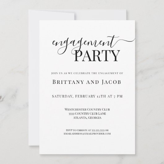 白黒結婚婚約パーティ招待状 招待状 (正面)