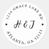 白黒結婚差出人住所ラベル ラウンドシール (正面)