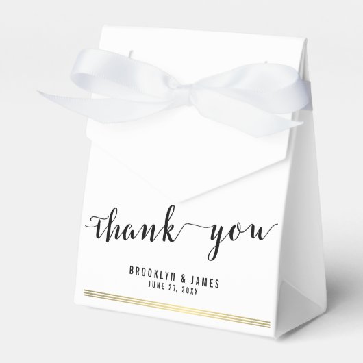 白黒結婚式の引き出物ボックスありがとう金ゴールド フェイバーボックス (正面サイド)