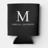 白黒結婚式の引き出物モノグラム名ハート 缶クーラー (正面)