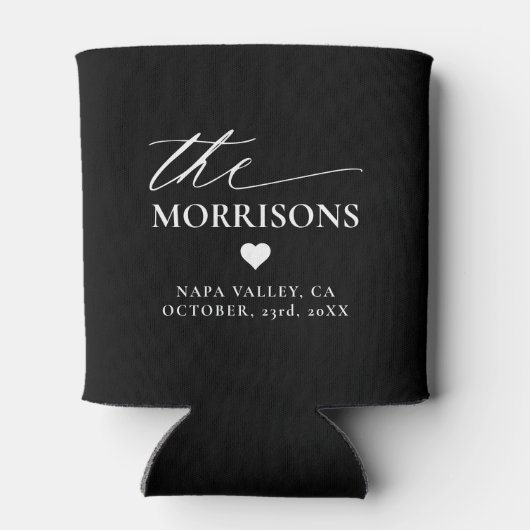 白黒結婚式の引き出物モノグラム名ハート 缶クーラー (裏面)