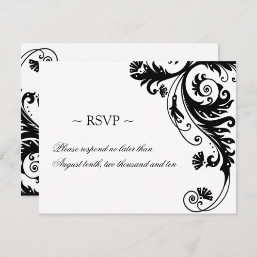 白黒結婚式の応答カード 出欠カード (正面/裏面)