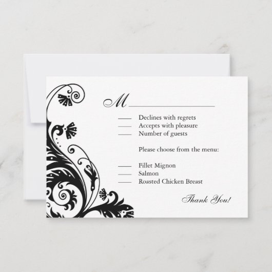 白黒結婚式の応答カード 出欠カード (裏面)