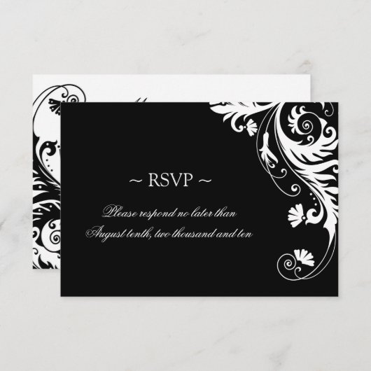 白黒結婚式の応答カード 出欠カード (正面/裏面)