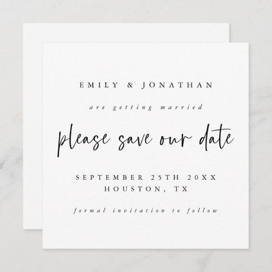 白黒結婚式の日付の保存 ノートカード (正面/裏面)