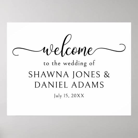 白黒結婚式の歓迎サイン ポスター (正面)