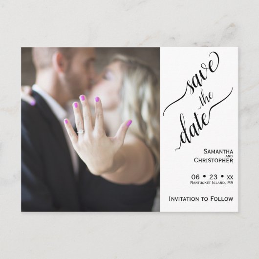 白黒結婚式のSave the Date写真 ポストカード (正面)