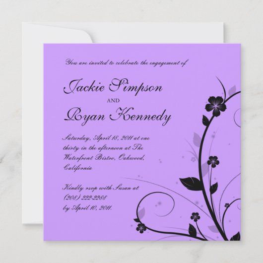 白黒結婚式招待フローラパープルシルバー 招待状 (正面)