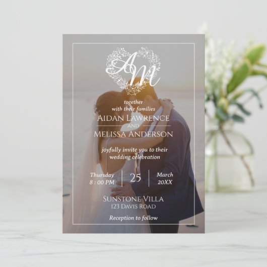 白黒結婚式招待状と写真 招待状 (スタンド正面)