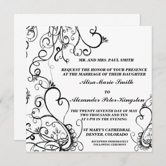 白黒結婚式招待状の発表 招待状 (正面/裏面)