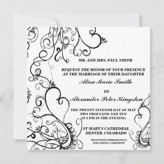 白黒結婚式招待状の発表 招待状 (正面)