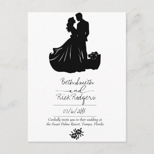 白黒結婚式招待状 ポストカード (正面)