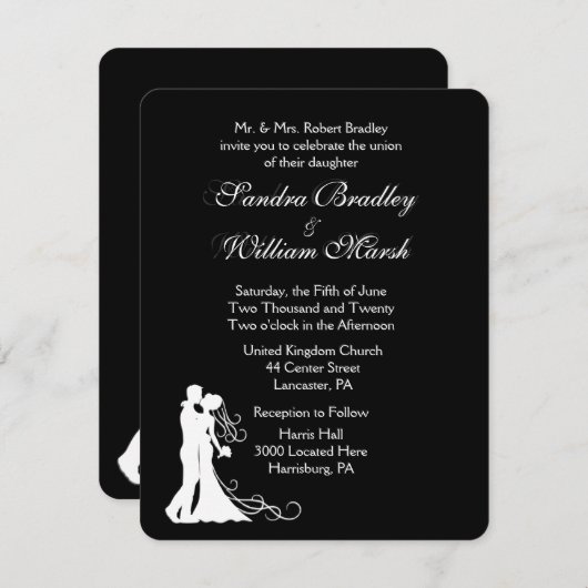 白黒結婚式招待状 招待状 (正面/裏面)