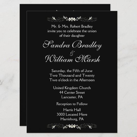 白黒結婚式招待状 招待状 (正面/裏面)