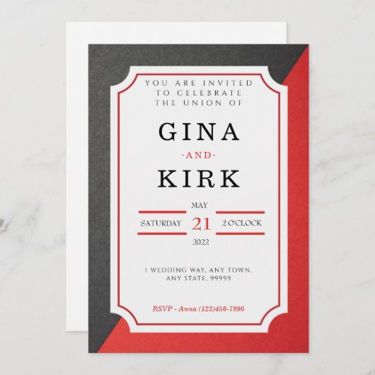 白黒結婚式招待状 招待状 (正面/裏面)