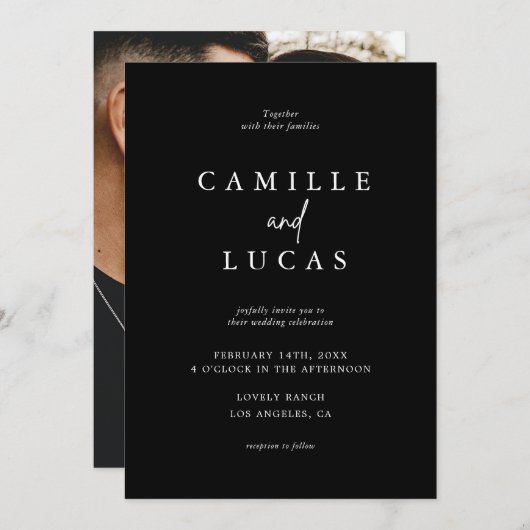 白黒結婚式招待状 招待状 (正面/裏面)