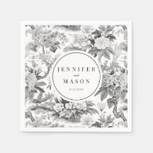 白黒結婚花の単像紙ナプキン