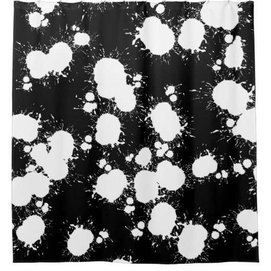 白黒絵を描（ばちゃばちゃ）跳ねる シャワーカーテン (正面)