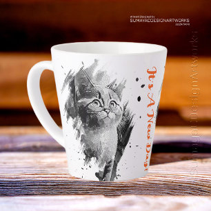🔸白黒絵画猫ラテマグカップ カフェラテマグ