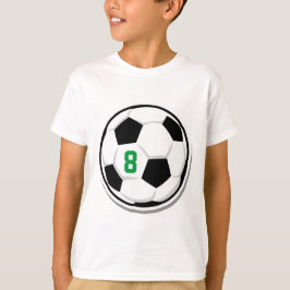 白黒緑のキッズチームナンバー サッカーボール Tシャツ