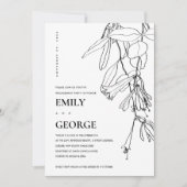 白黒線スケッチフローラ婚約招待状 サンキューカード (正面)