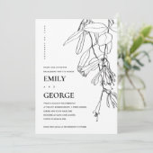 白黒線スケッチフローラ婚約招待状 サンキューカード (スタンド正面)