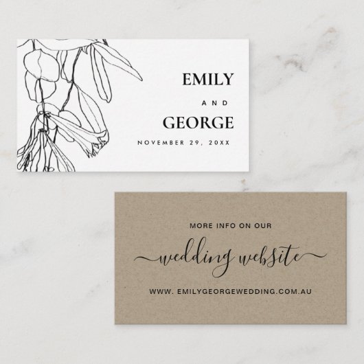 白黒線スケッチフローラ結婚のウェブサイト 名刺 (正面/裏面)