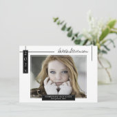 白黒線ミニマル卒業写真 招待状 (スタンド正面)