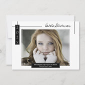 白黒線ミニマル卒業写真 招待状 (正面)