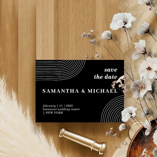 白黒線モダン画エレガント救日 招待状