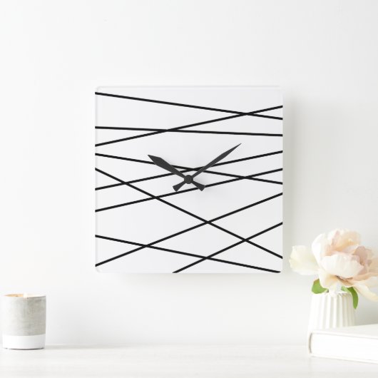 白黒線形幾何学的 スクエア壁時計 (ホーム)