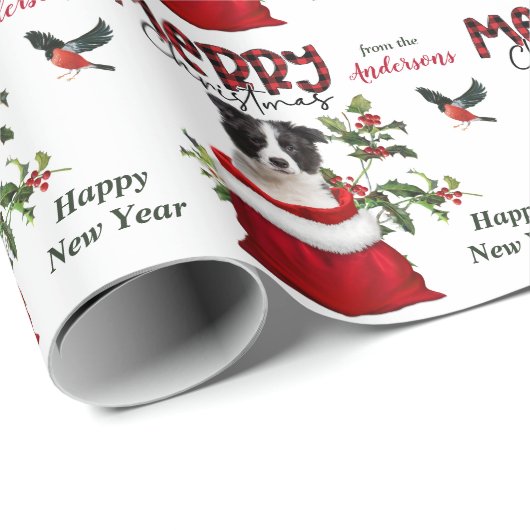 白黒縁どコリーパピークリスマス抱き枕 ラッピングペーパー (ロールコーナー)