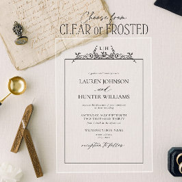 白黒縁どフローラ結婚モノグラム アクリル招待状