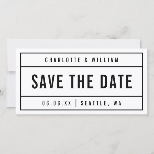 白黒縁どモダンはっきりした日付の保存 セーブザデート (正面)