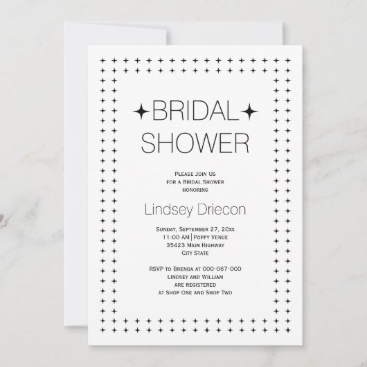 白黒縁ど幾何結婚ブライダルシャワー 招待状 (正面)