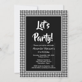 白黒縁ど21歳の誕生日パーティー 招待状