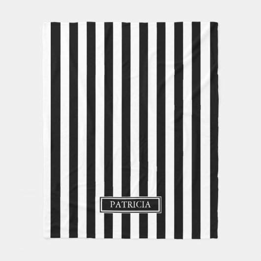 白黒縦ストライプの名前をカスタムする フリースブランケット (正面)