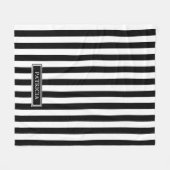 白黒縦ストライプの名前をカスタムする フリースブランケット (正面(横))