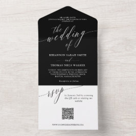 白黒繊細な書結婚道のQR RSVP オールインワン招待状