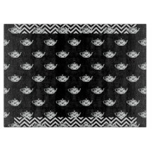 白黒繰り返しティーポットガラス切断板