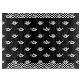 白黒繰り返しティーポットガラス切断板 カッティングボード