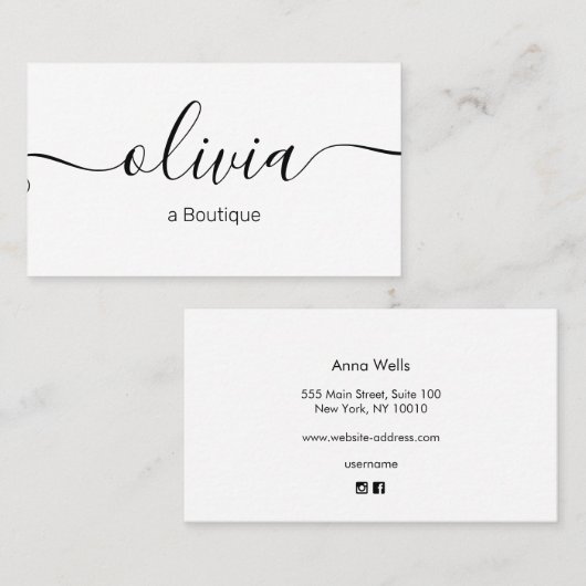 白黒署名スクリプトタイポグラフィ 名刺 (正面/裏面)