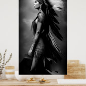 白黒美しいインディアン女性モノクロ3 ポスター (キッチン)