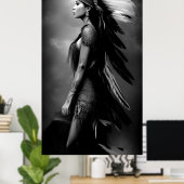 白黒美しいインディアン女性モノクロ3 ポスター (ホームオフィス)