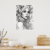 白黒美人ポートレート ポスター (キッチン)
