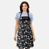 白黒美容師ツール名とロゴの追加 エプロン (着用した状態)