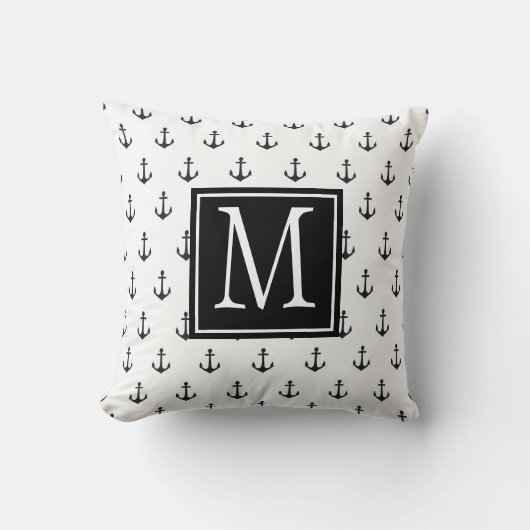 白黒航海のいかりモノグラム クッション (正面)