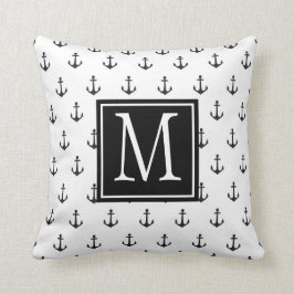 白黒航海のいかりモノグラム クッション