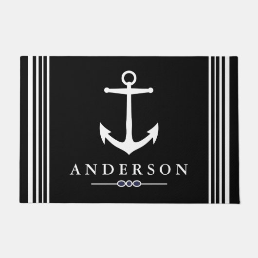 白黒航海ののエレガントいかり |パーソナライズされた ドアマット (正面)